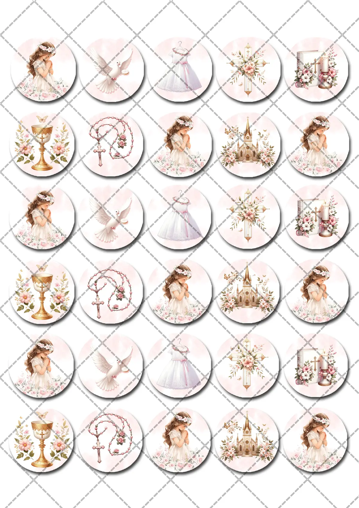 First Holy Communion Pre-Cut Mini Edible Cupcake Or Cookie Toppers 2