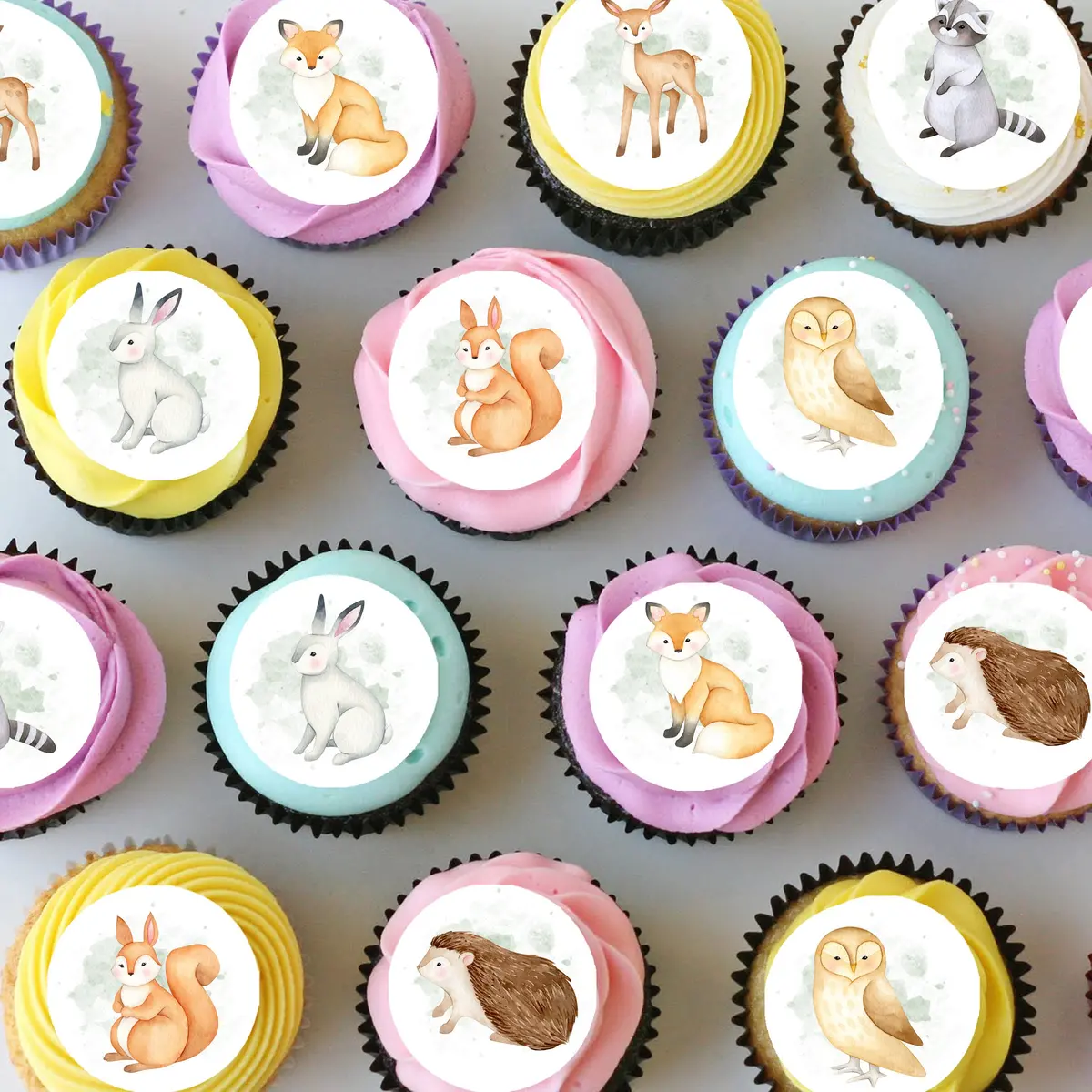 Woodland Animals Baby Shower Pre-Cut Mini Edible Cupcake Or Cookie Toppers 1