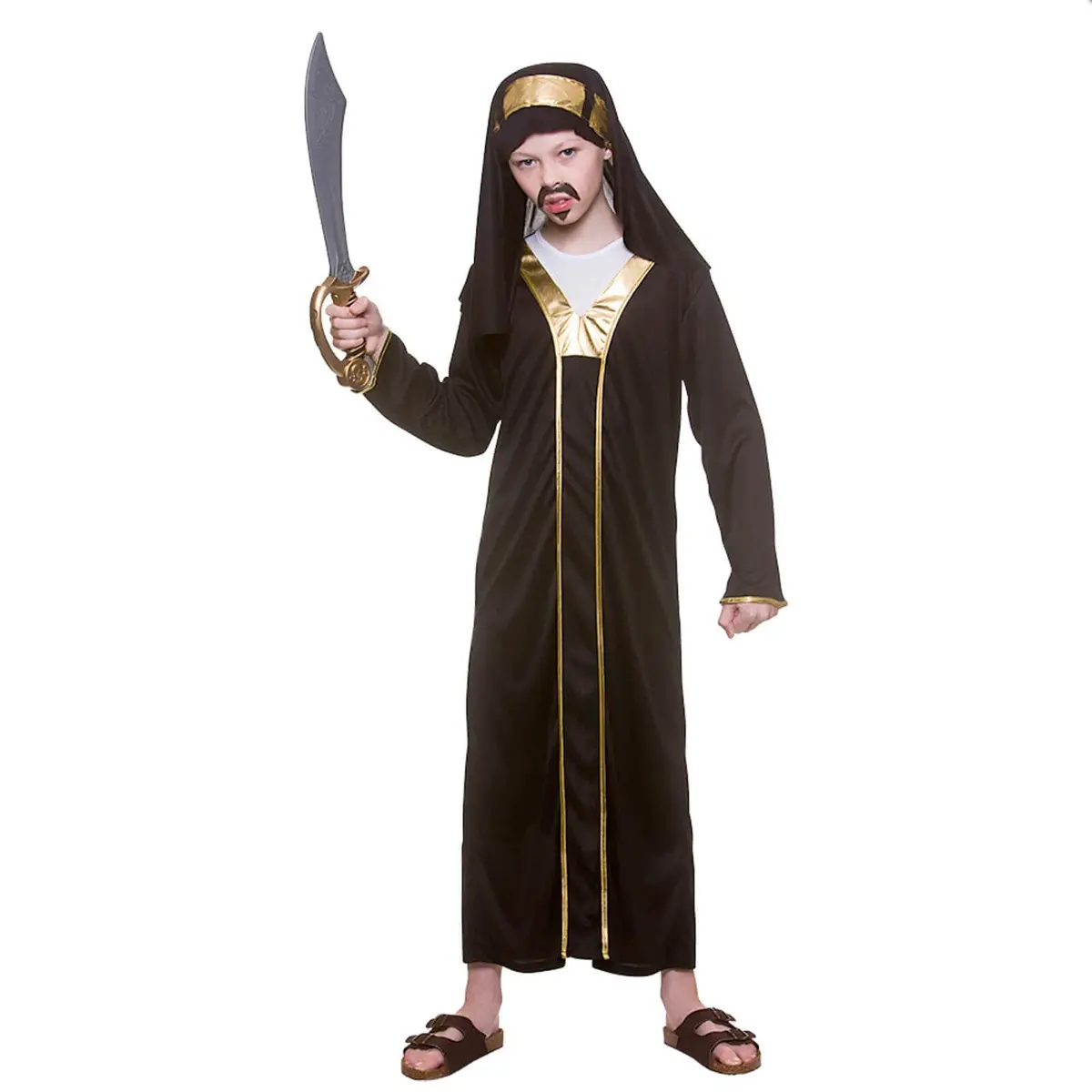 Boys Arabian Sultan Costume Aladdin King Robe Black Gold 1