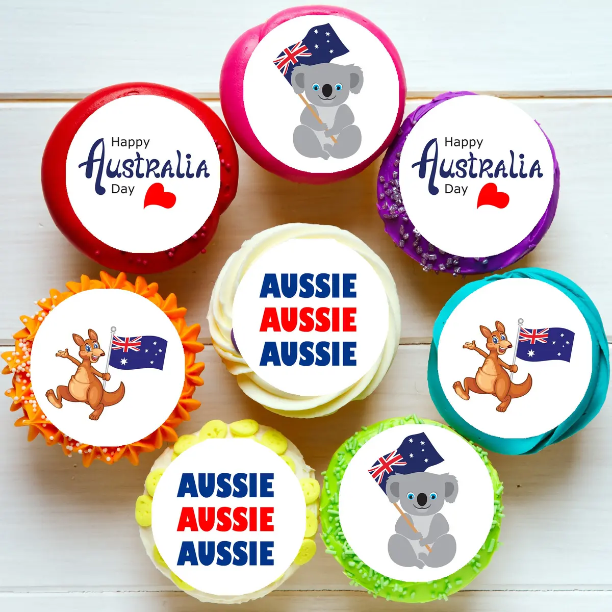 Australia Day Pre-Cut Edible Icing Cupcake Or Cookie Toppers 1