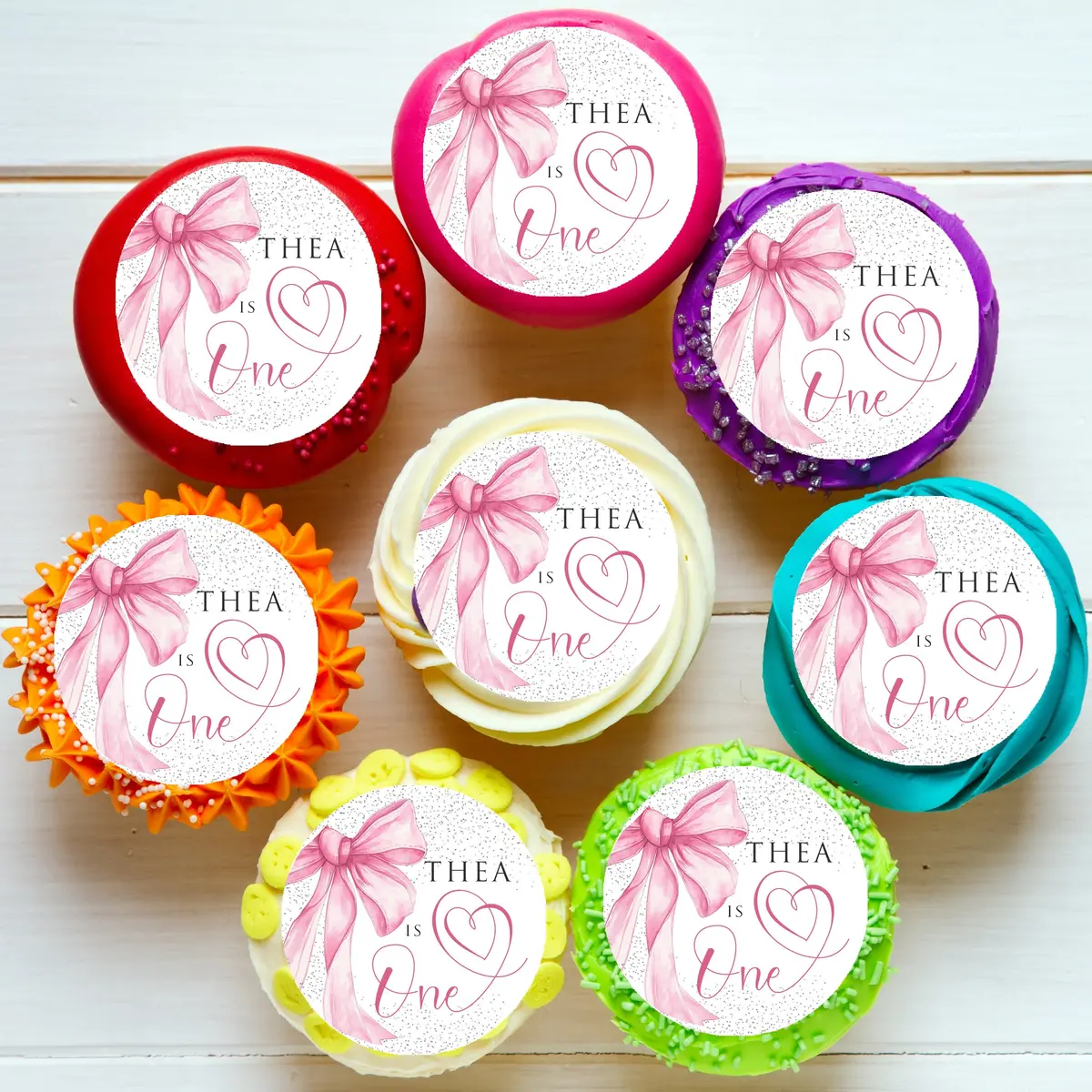 Happy First Birthday Pre-Cut Edible Cupcake Or Cookie Toppers 1