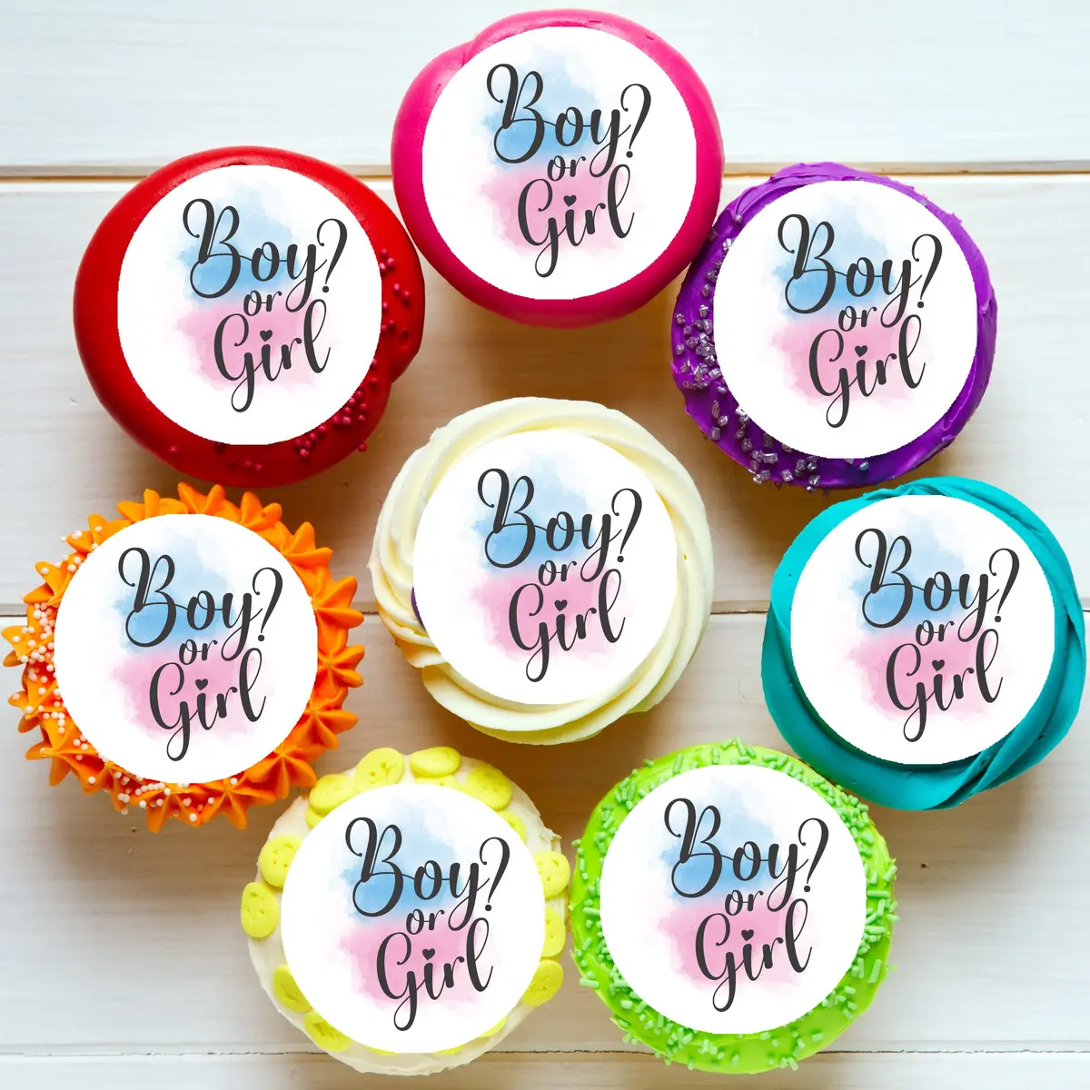 Baby Shower Gender Reveal Pre-Cut Edible Icing Cupcake Or Cookie Toppers 1