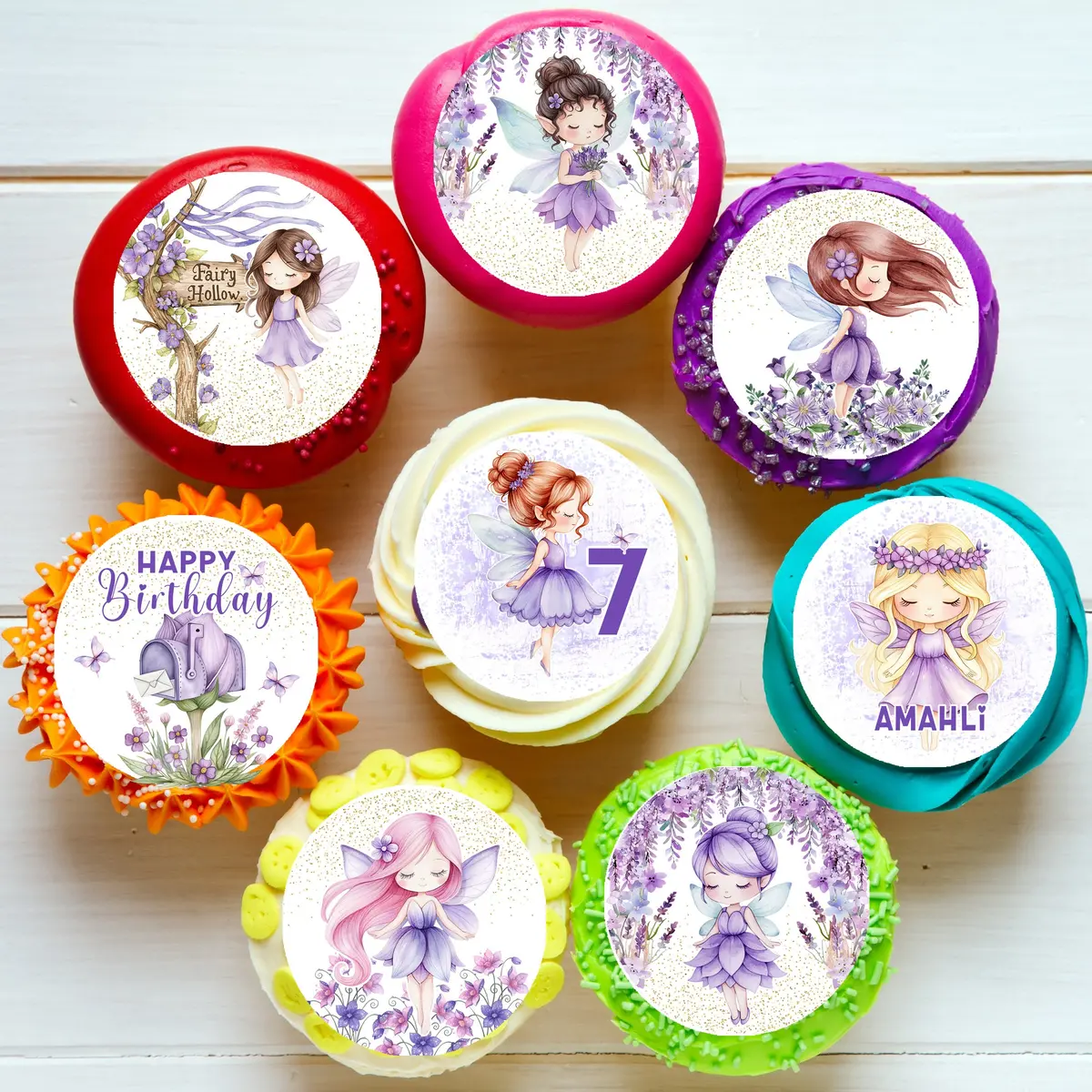 Cute Purple Fairies Pre-Cut Edible Cupcake Or Cookie Toppers 1