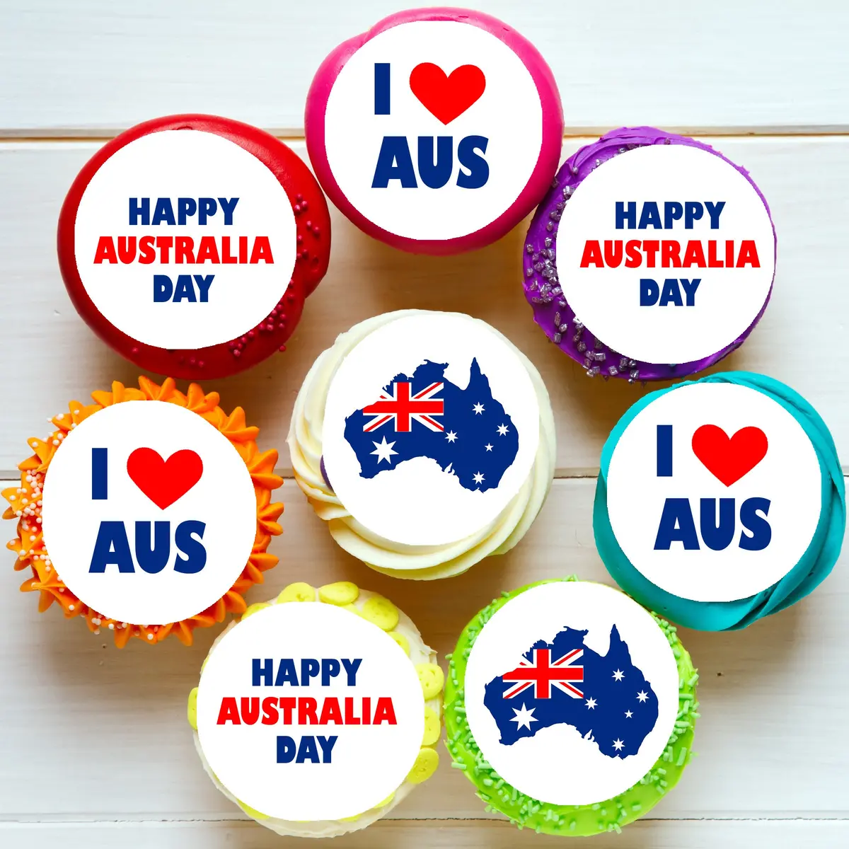 Australia Day Pre-Cut Edible Icing Cupcake Or Cookie Toppers 1