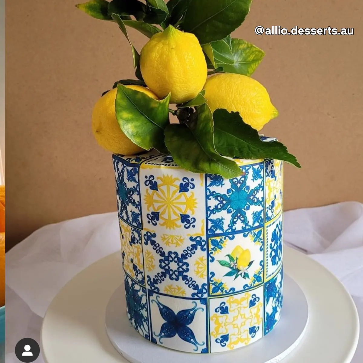 Amalfi Lemon Blue Tile Pattern Edible Icing Cake Wrap 1