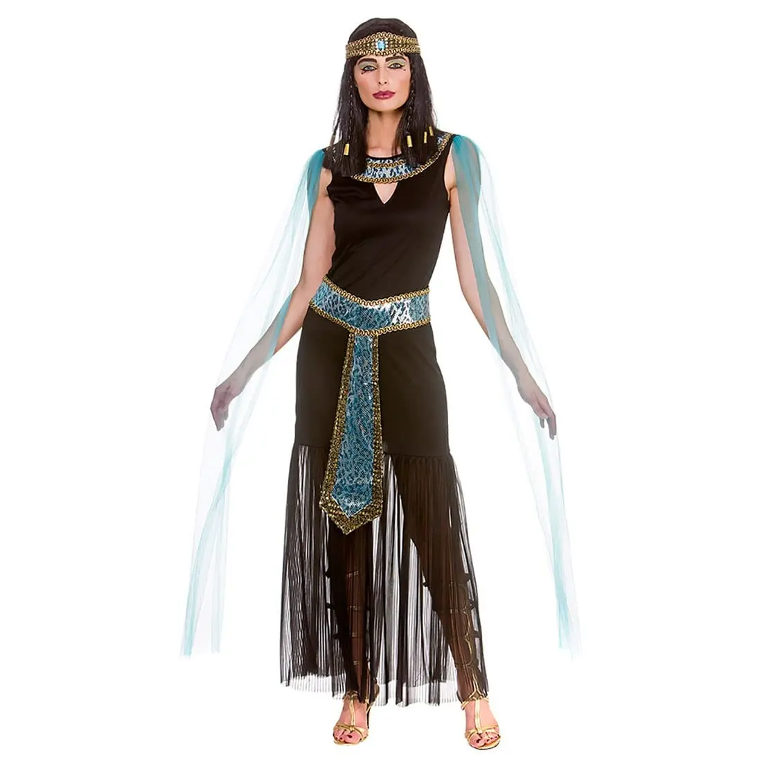 Princess Cleopatra Egypt Black Aqua Womens Fancy Dress Costume 1