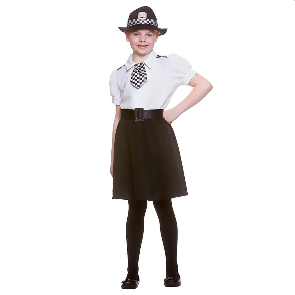 Girls Police Officer Costume Wpc Hat Tie Uniform Fancy Dress 1