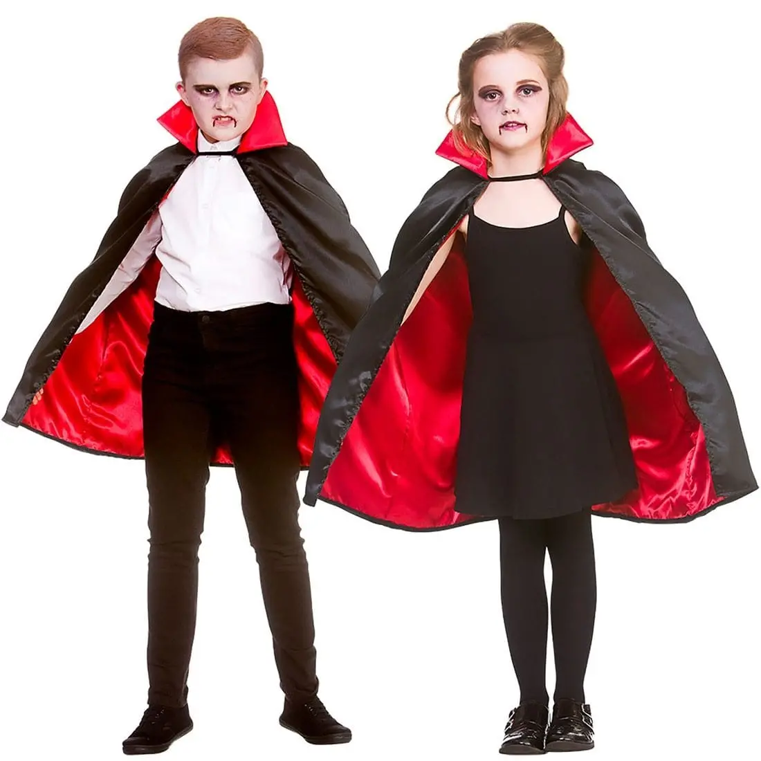 Kids Super Deluxe Vampire Cape Black Cloak Red Lining 70Cm 1
