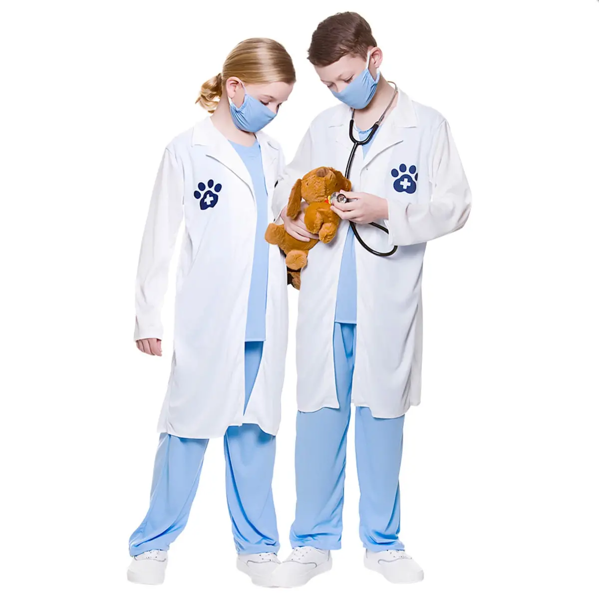 Animal Loving Vet Kids Costume White Coat Blue Scrubs Mask 1
