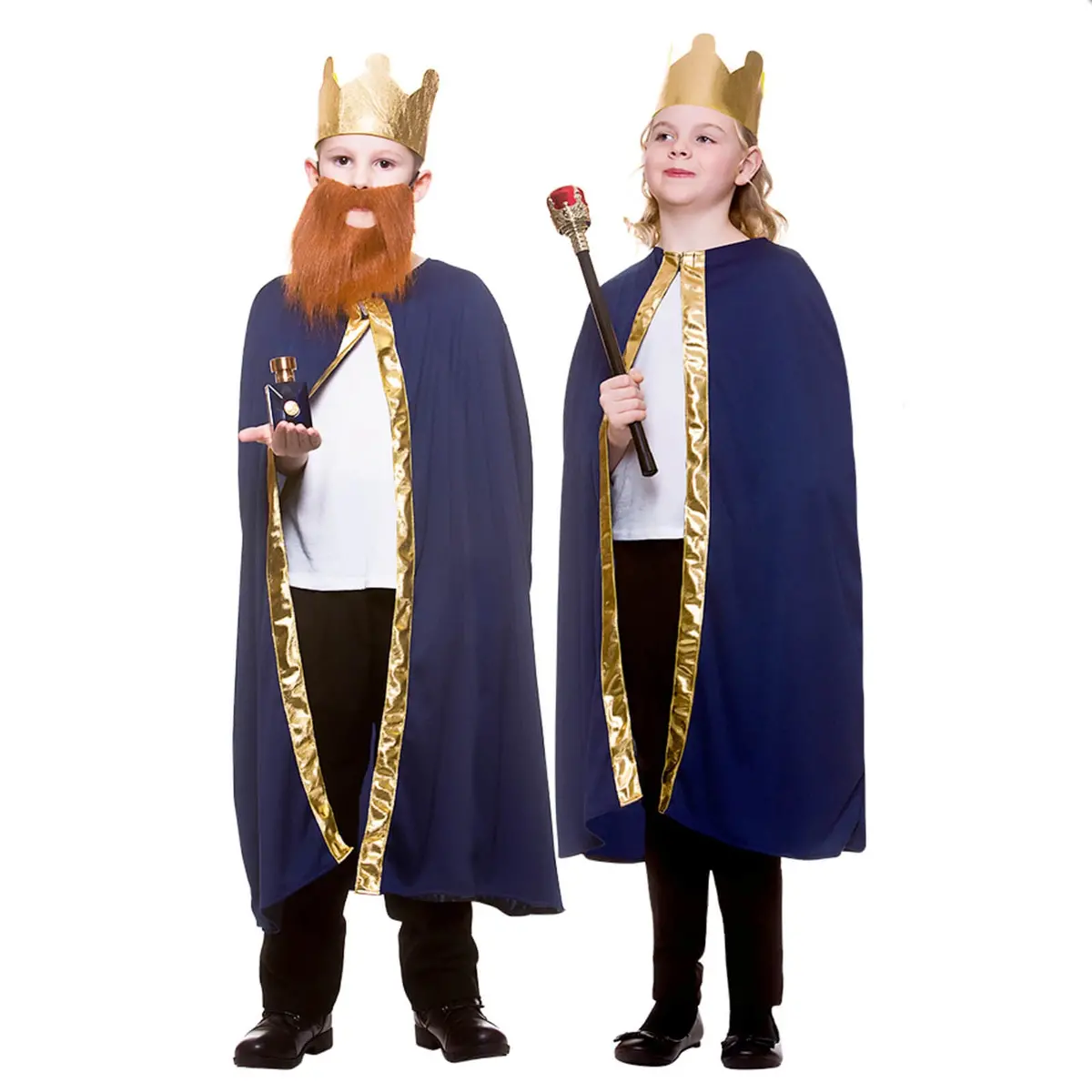 Childs King Queen Robe & Crown Set Gold Trim Fancy Dress 85Cm 1