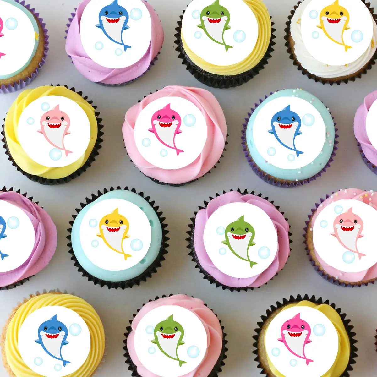 Baby Shark Inspired Pre-Cut Mini Edible Icing Cupcake Or Cookie Toppers 1
