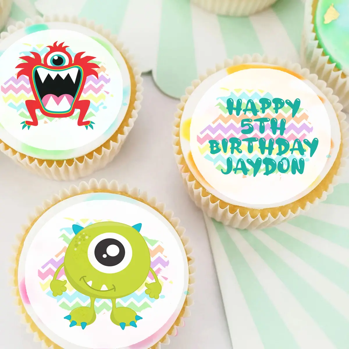 Monsters Pre-Cut Edible Cupcake Or Cookie Toppers 1
