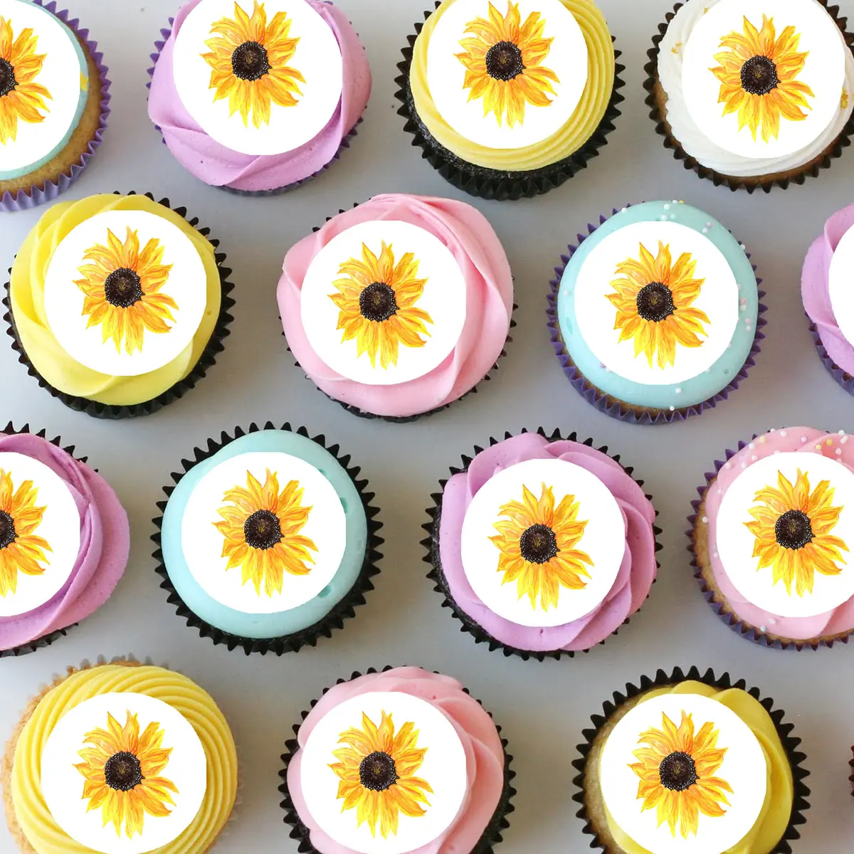 Sunflowers Pre-Cut Mini Edible Cupcake Or Cookie Toppers 1