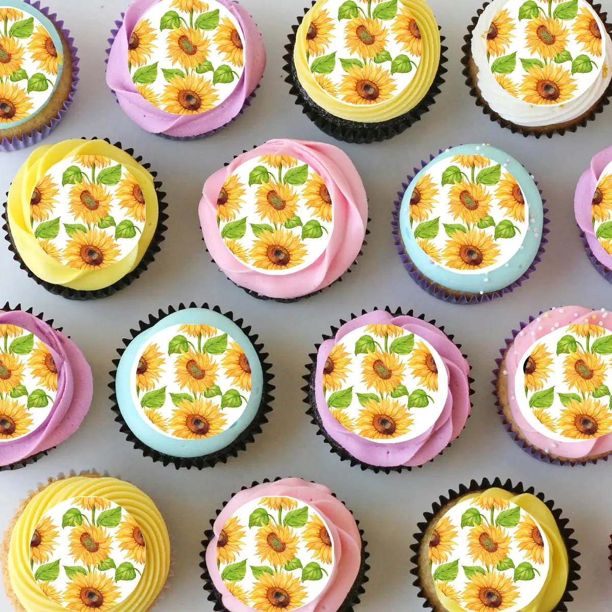 Sunflowers Pre-Cut Mini Edible Cupcake Or Cookie Toppers 1