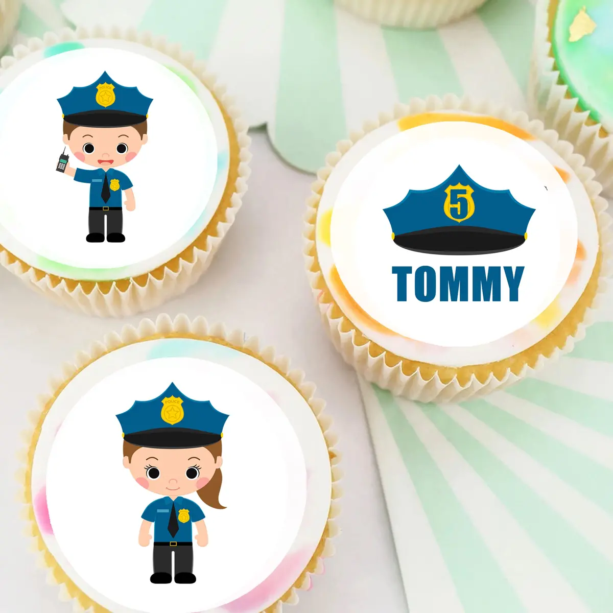 Policeman Policewoman Pre-Cut Edible Icing Cupcake Or Cookie Toppers 1