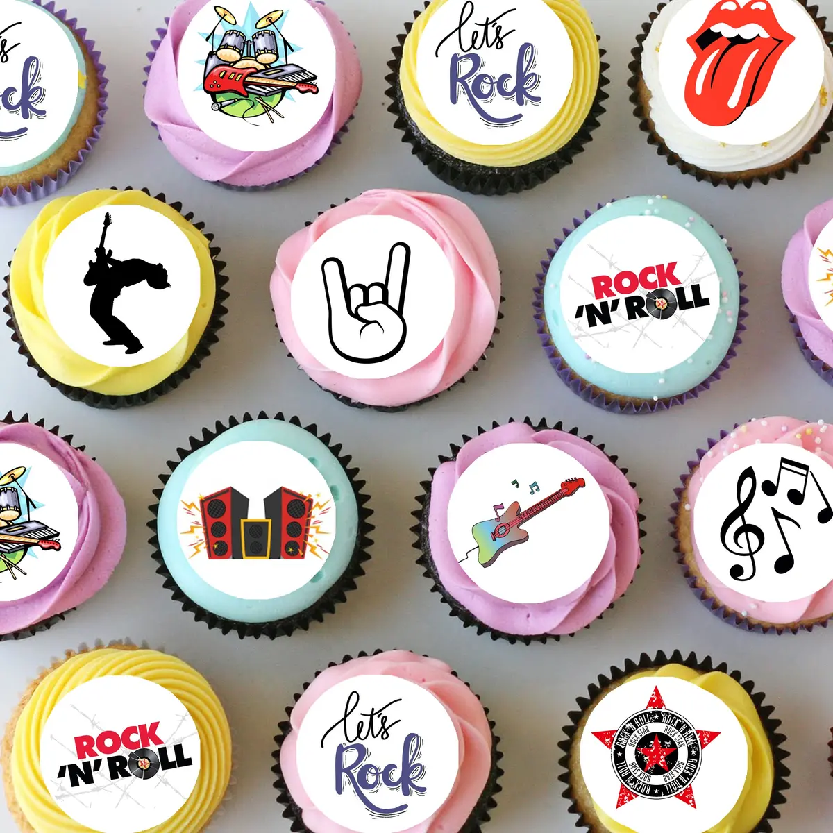Rock & Roll Pre-Cut Mini Edible Cupcake Or Cookie Toppers 1