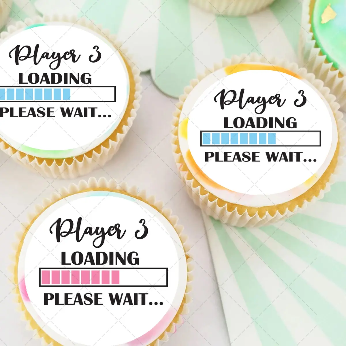 Player Loading Baby Shower Pre-Cut Edible Icing Cupcake Or Cookie Toppers 1