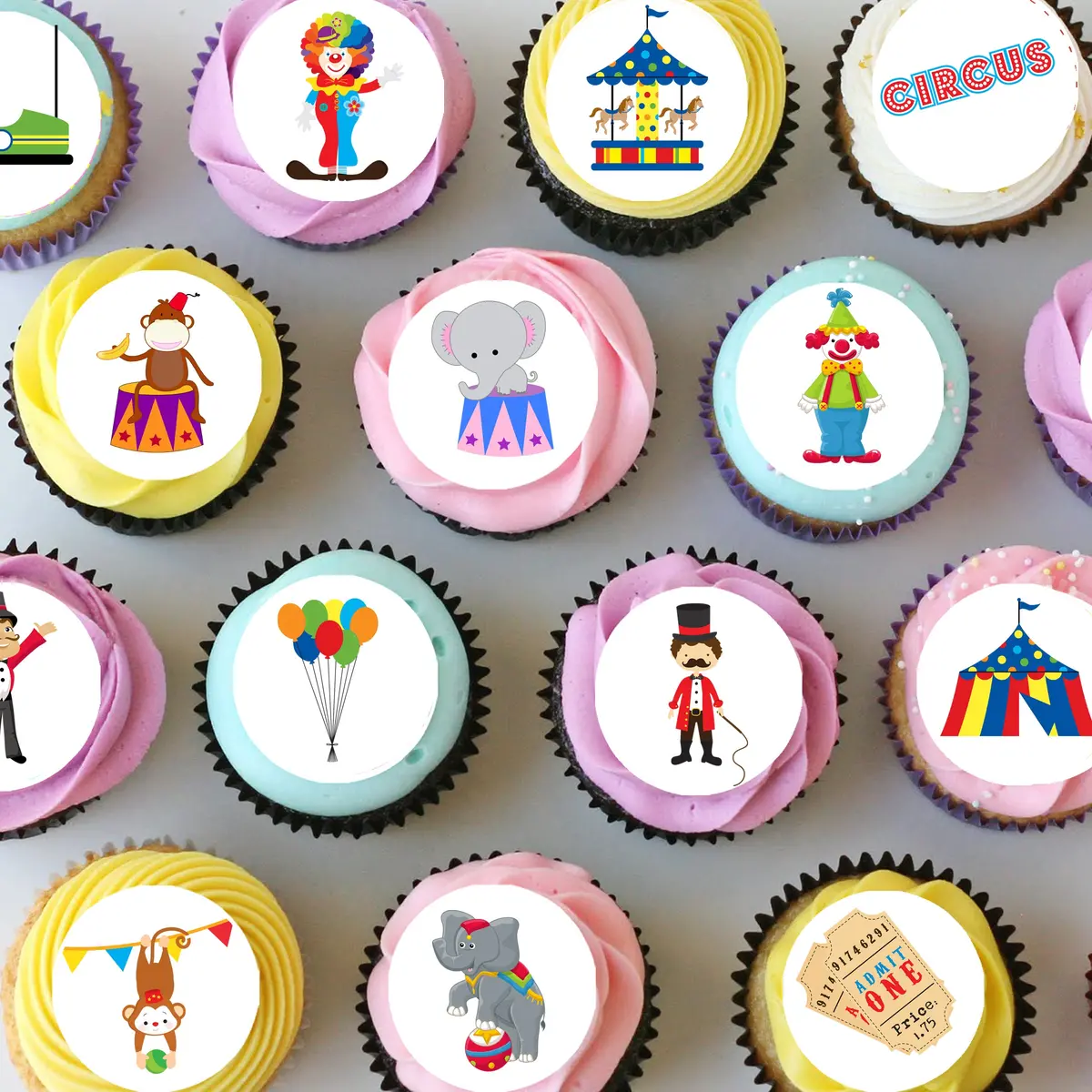 Circus Carnival Pre-Cut Mini Edible Cupcake Or Cookie Toppers 1