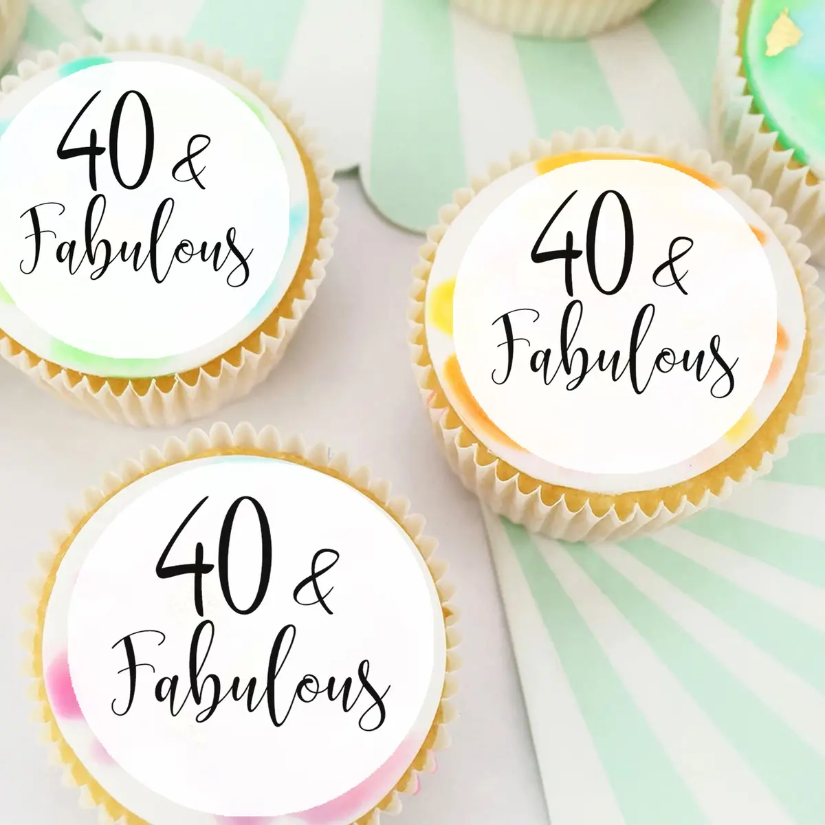 Birthday 40Th Forty & Fabulous Pre-Cut Edible Cupcake Or Cookie Toppers 1