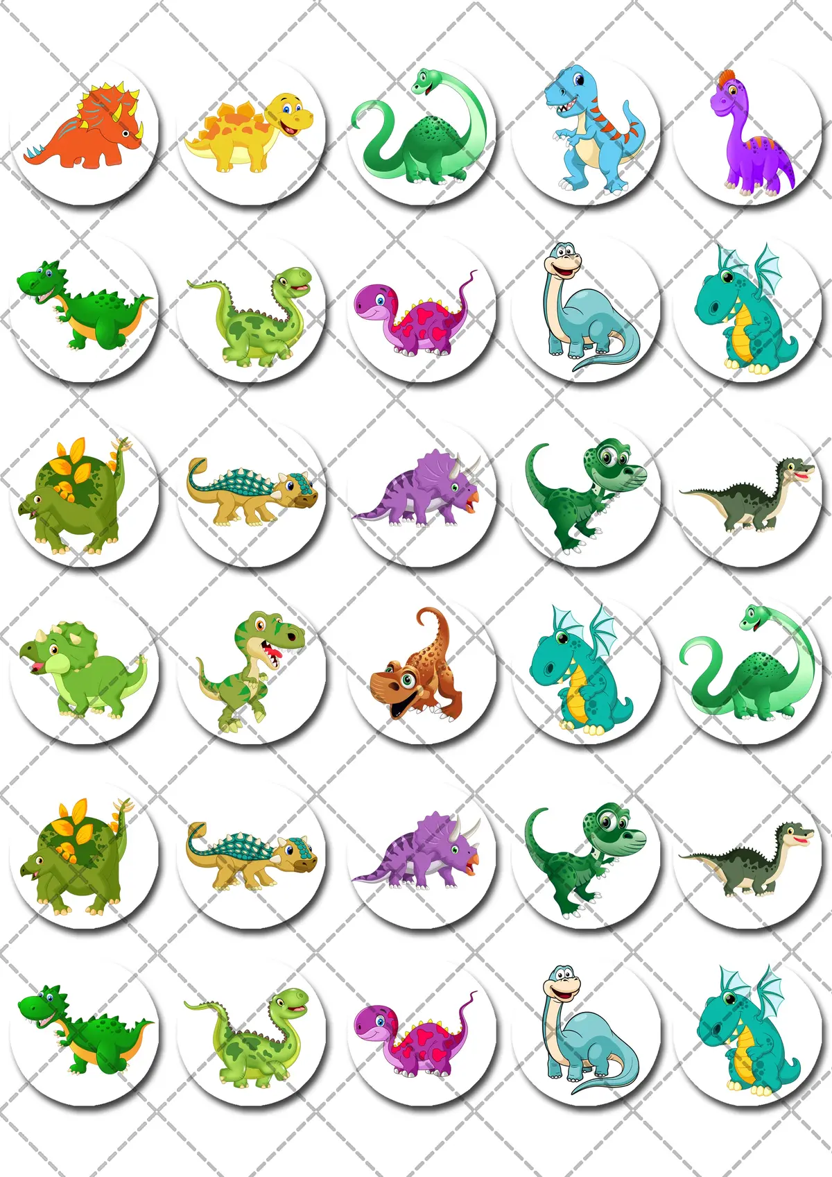 Dinosaur Pre-Cut Mini Edible Cupcake Or Cookie Toppers 2