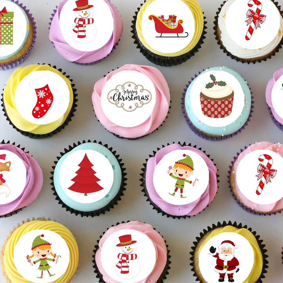 Christmas Xmas Pre-Cut Mini Edible Cupcake Or Cookie Toppers 1