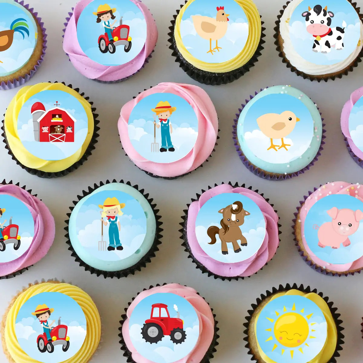 Farmyard Animals Pre-Cut Mini Edible Cupcake Or Cookie Toppers 1