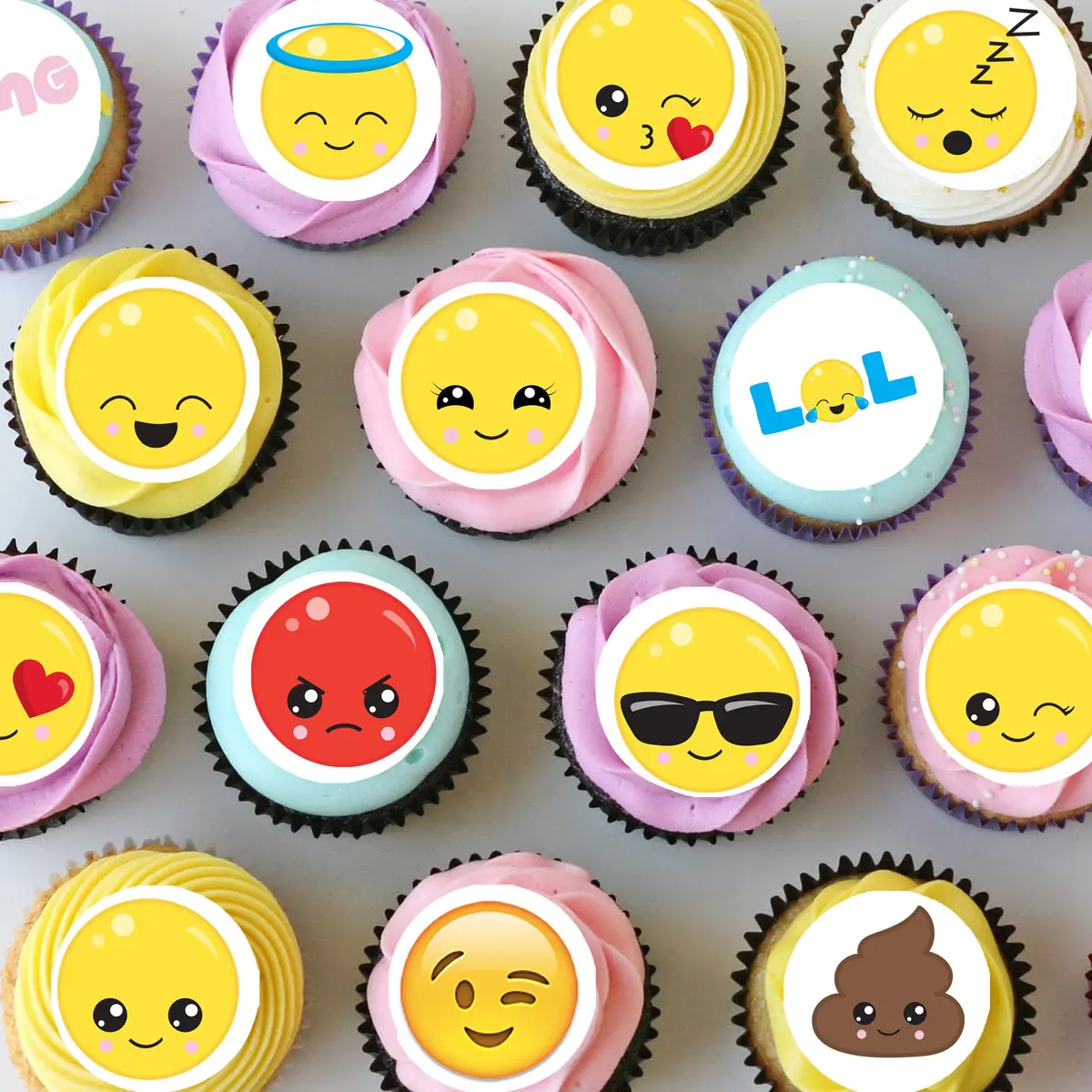 Emoji Pre-Cut Mini Edible Cupcake Or Cookie Toppers 1