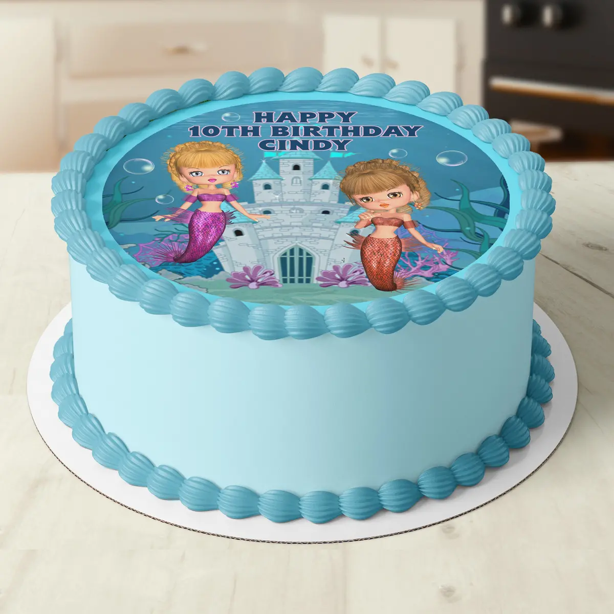 Mermaid Under The Sea Pre-Cut Round Edible Cake Topper 1
