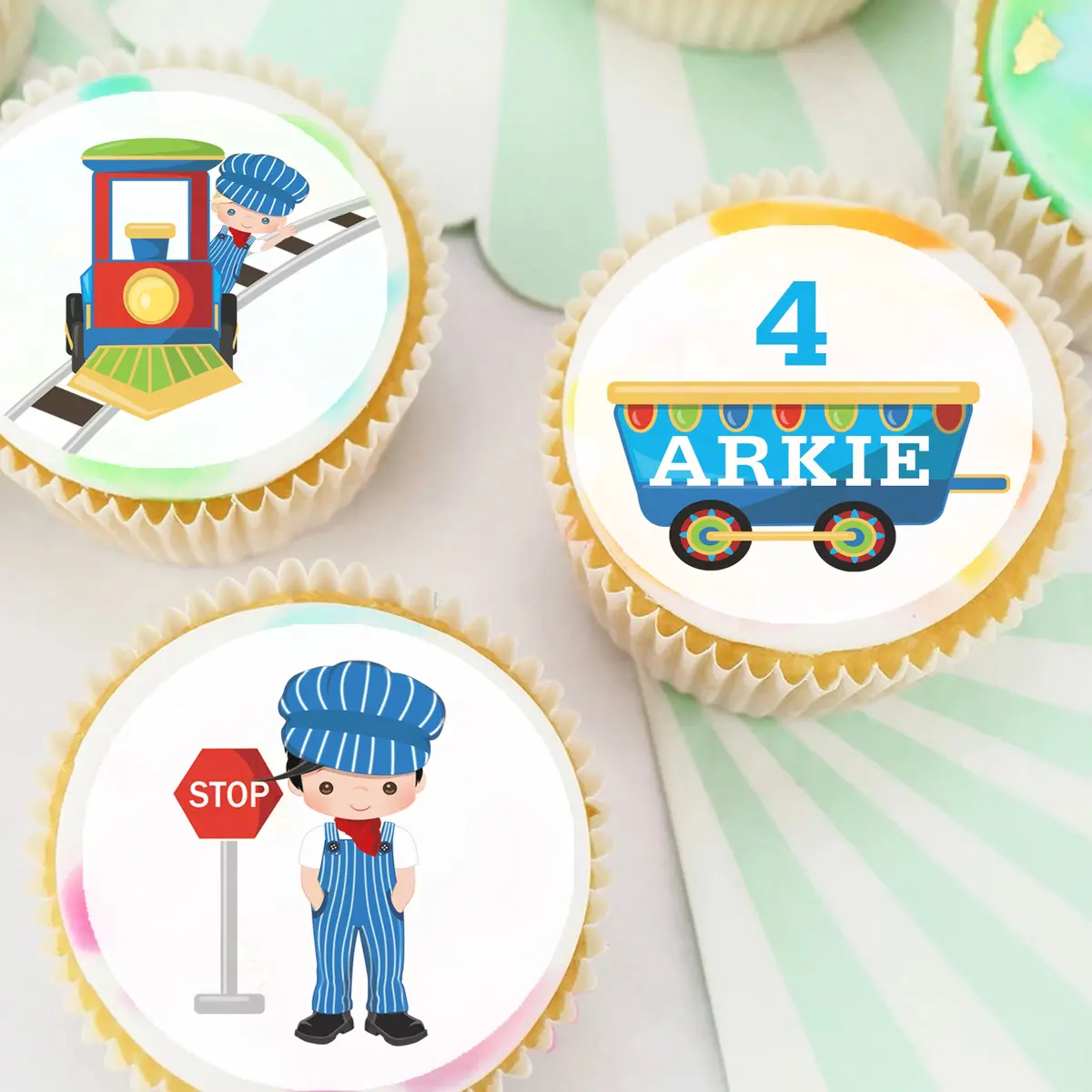 Train Conductor Pre-Cut Edible Icing Cupcake Or Cookie Toppers 1