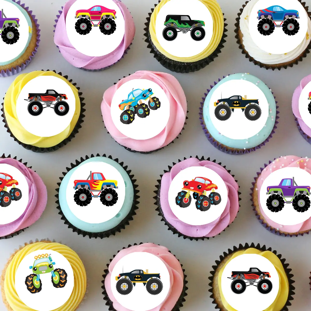 Monster Trucks Pre-Cut Mini Edible Cupcake Or Cookie Toppers 1