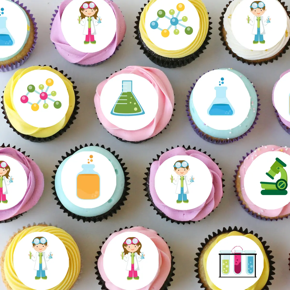 Science Scientist Pre-Cut Mini Edible Cupcake Or Cookie Toppers 1