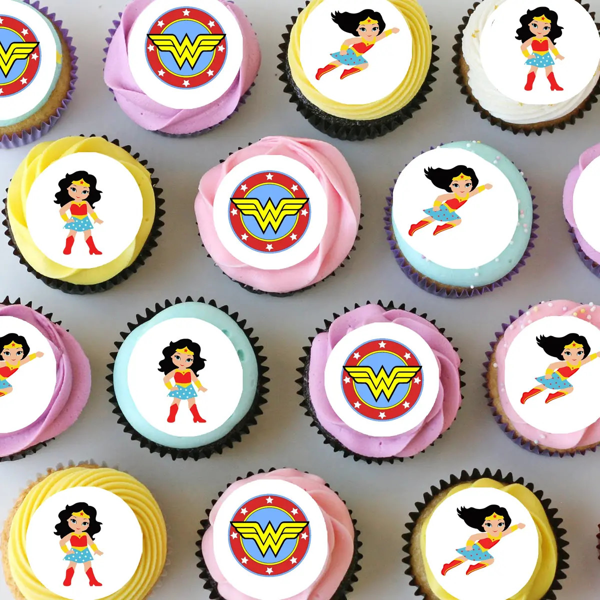 Wonderwoman Superhero Pre-Cut Mini Edible Cupcake Or Cookie Toppers 1