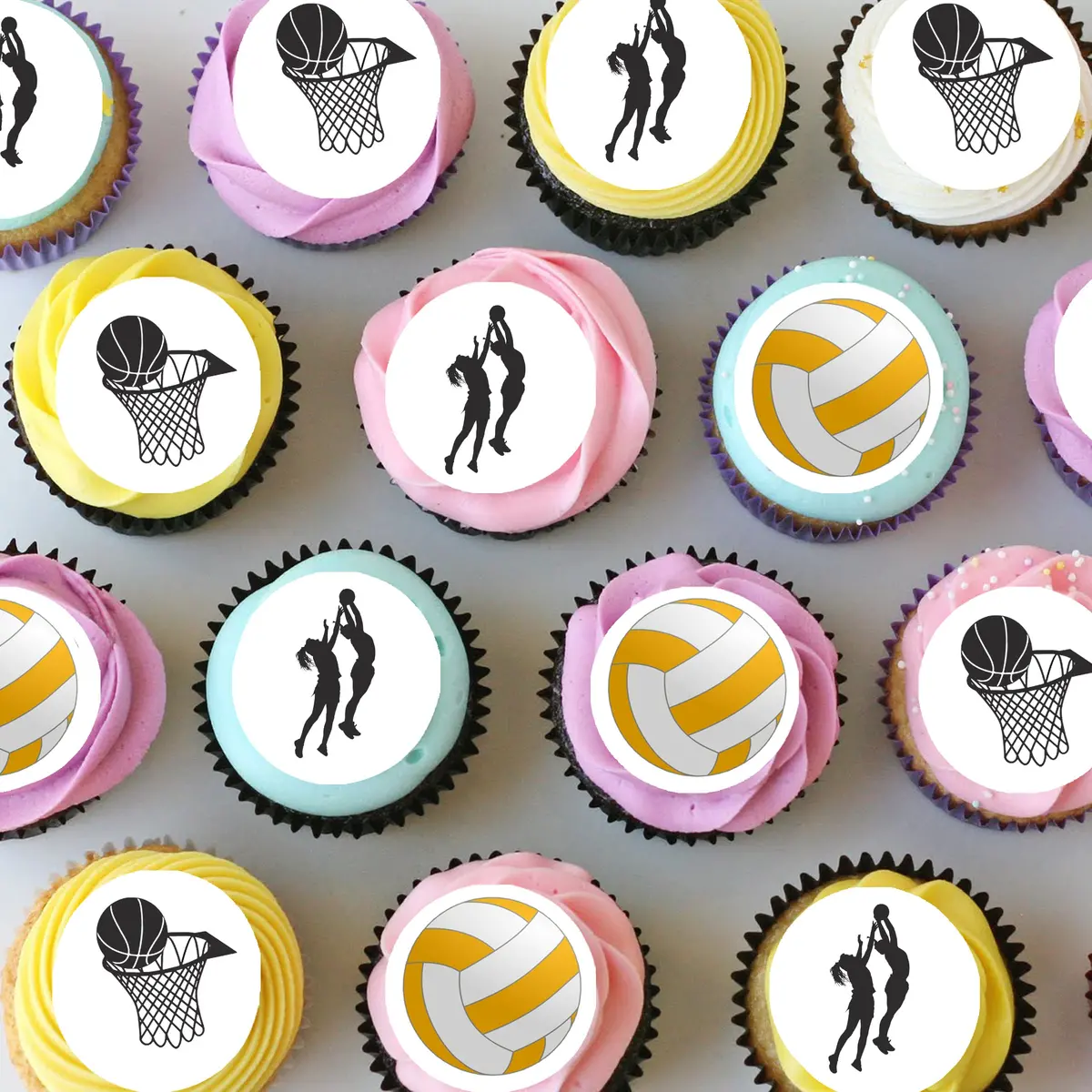 Netball Sports Pre-Cut Mini Edible Cupcake Or Cookie Toppers 1