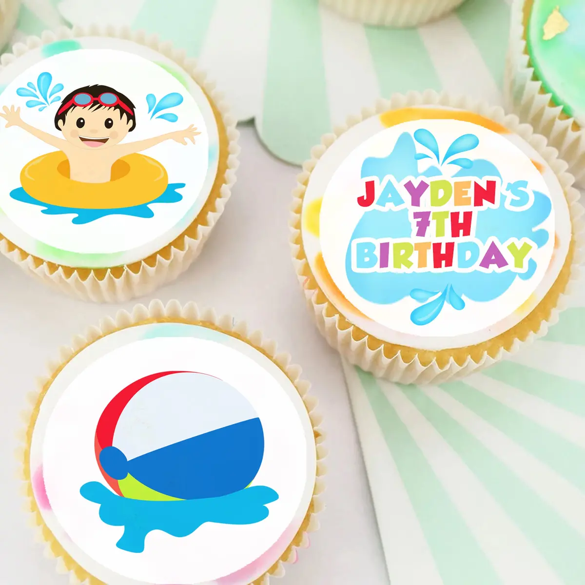 Pool Party Pre-Cut Edible Icing Cupcake Or Cookie Toppers 1