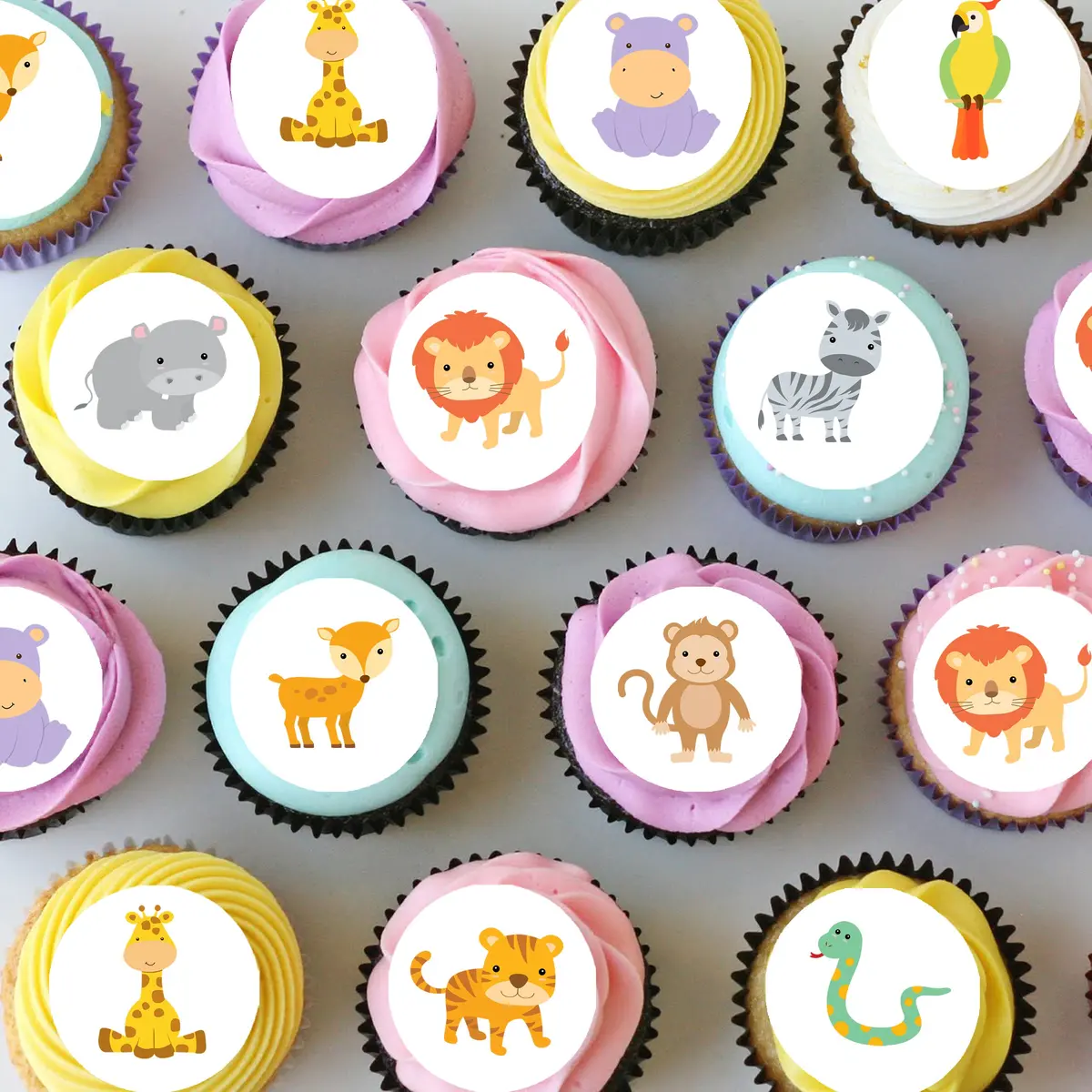 Jungle Safari Animals Pre-Cut Mini Edible Cupcake Or Cookie Toppers 1