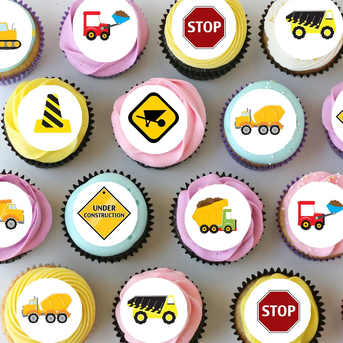 Construction Pre-Cut Mini Edible Cupcake Or Cookie Toppers 1