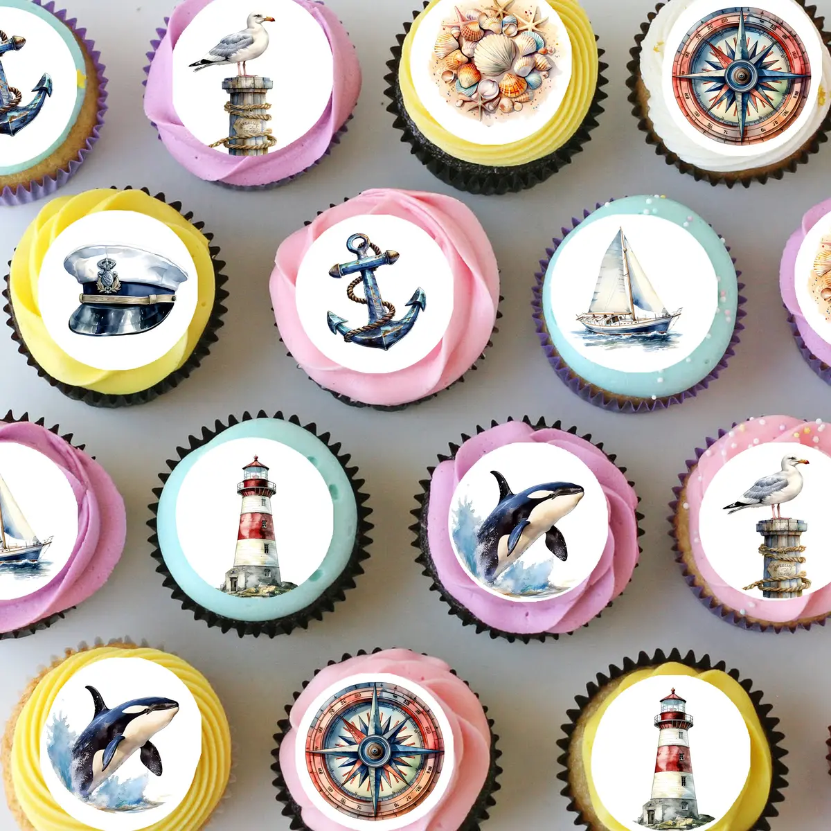 Nautical Boating Fishing Pre-Cut Mini Edible Cupcake Or Cookie Toppers 1