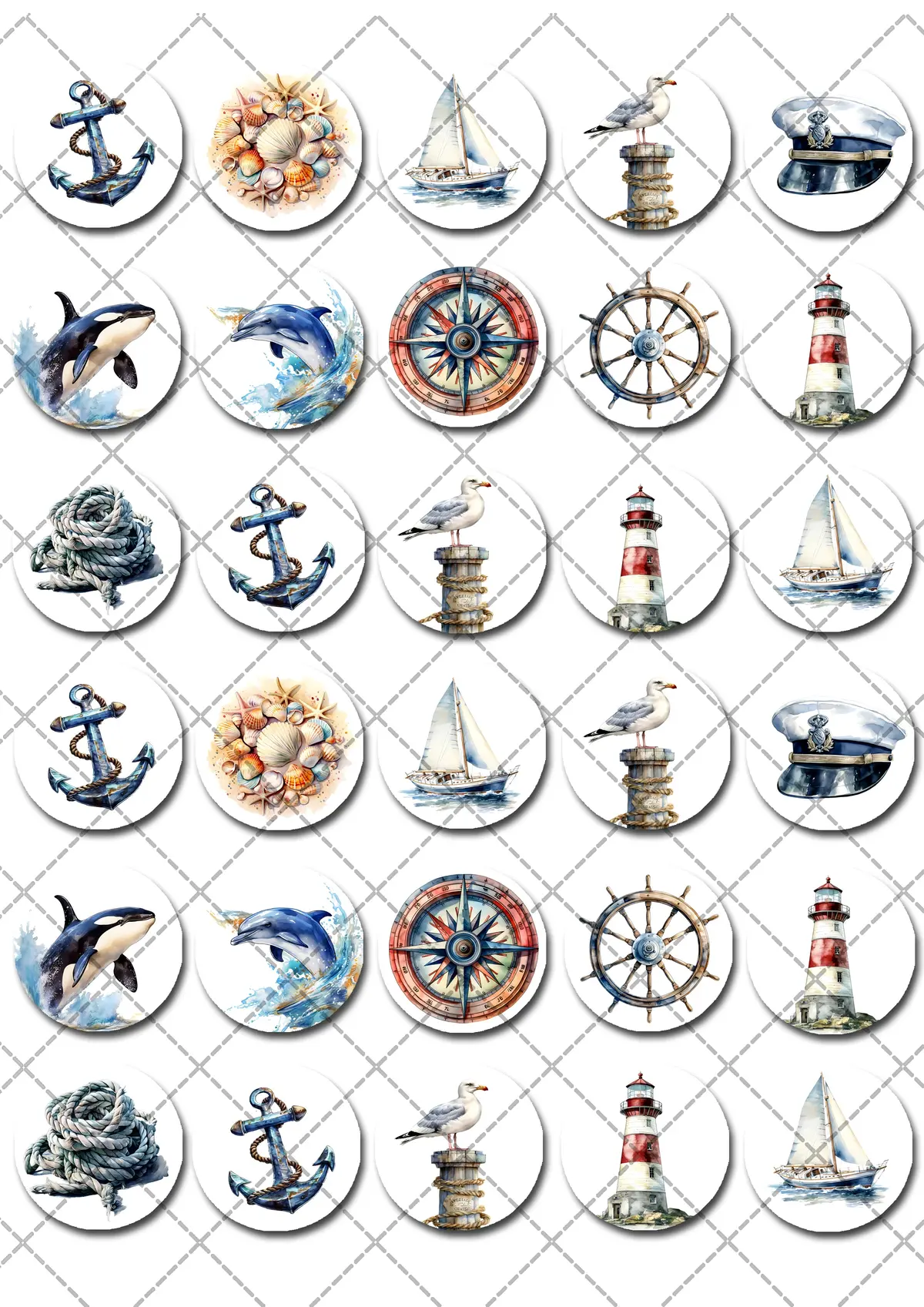 Nautical Boating Fishing Pre-Cut Mini Edible Cupcake Or Cookie Toppers 2