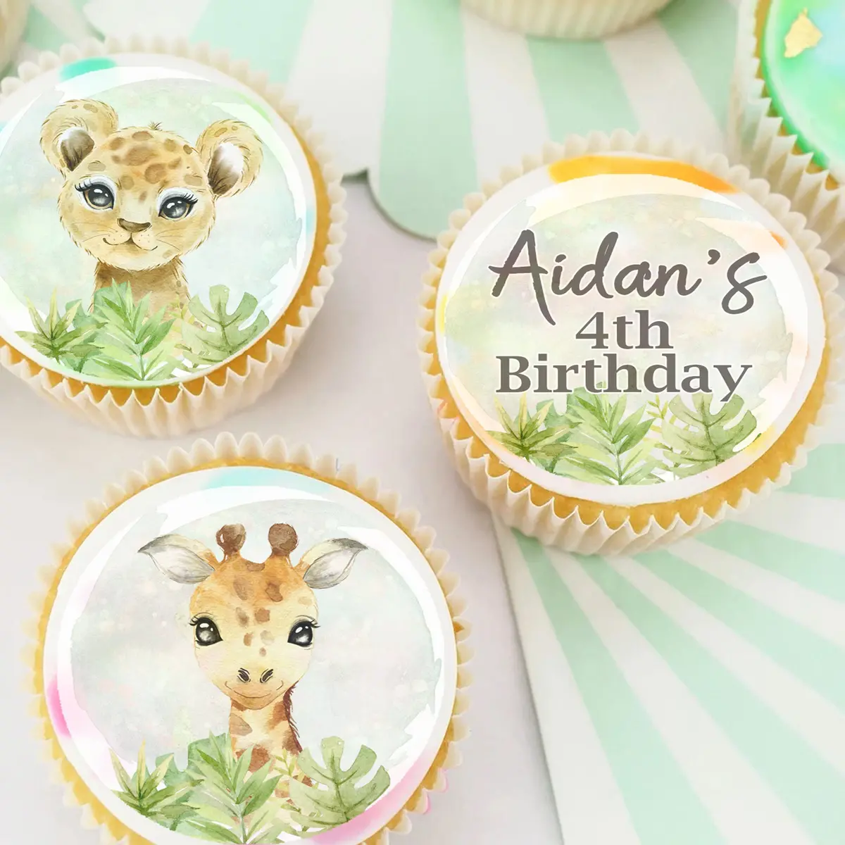Jungle Animal Safari Pre-Cut Edible Icing Cupcake Or Cookie Toppers 1