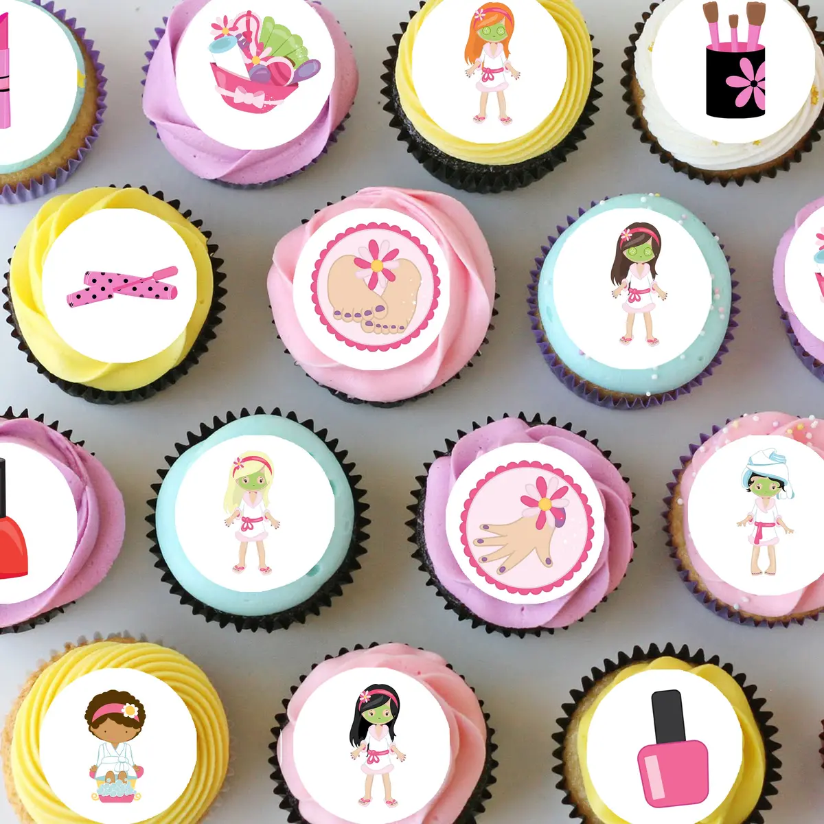 Pamper Spa Party Pre-Cut Mini Edible Cupcake Or Cookie Toppers 1