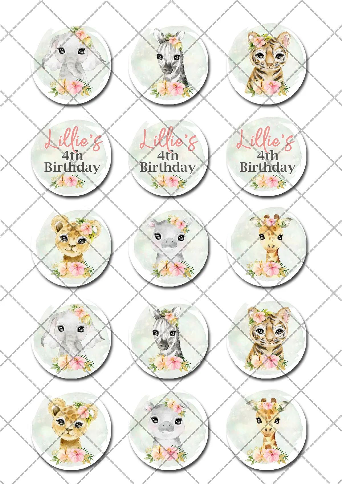 Jungle Animal Safari Pre-Cut Edible Icing Cupcake Or Cookie Toppers 2