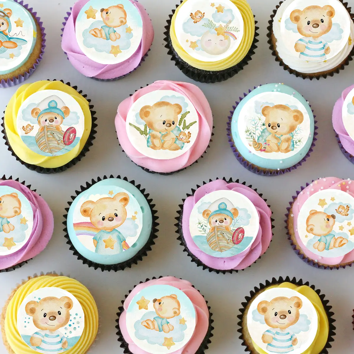 Cute Teddy Bears Pre-Cut Mini Edible Cupcake Or Cookie Toppers 1