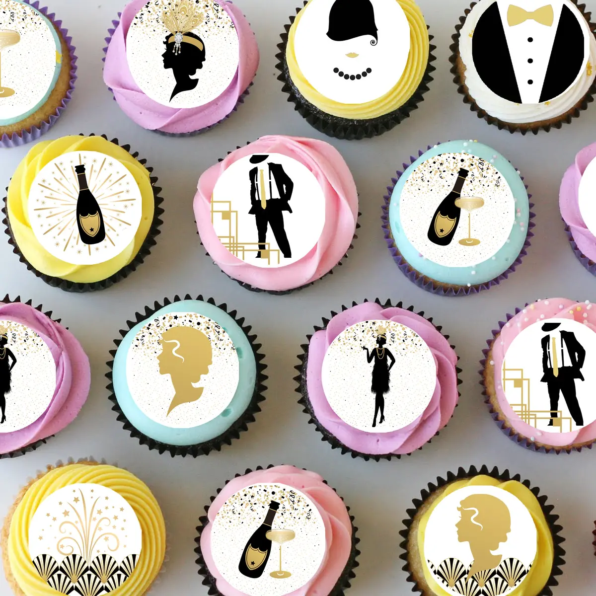 Great Gatsby Pre-Cut Mini Edible Cupcake Or Cookie Toppers 1