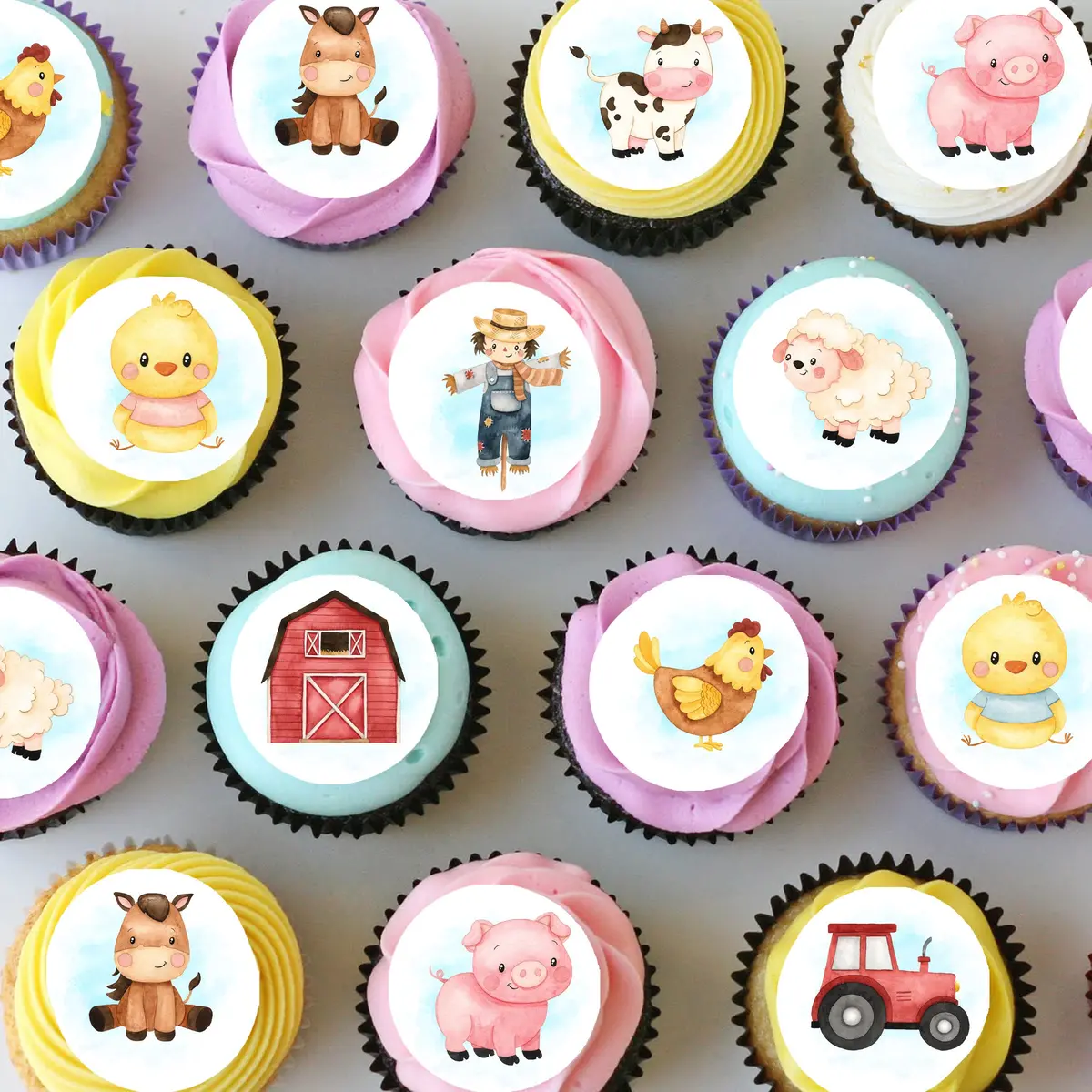 Baby Farmyard Animals Pre-Cut Mini Edible Cupcake Or Cookie Toppers 1