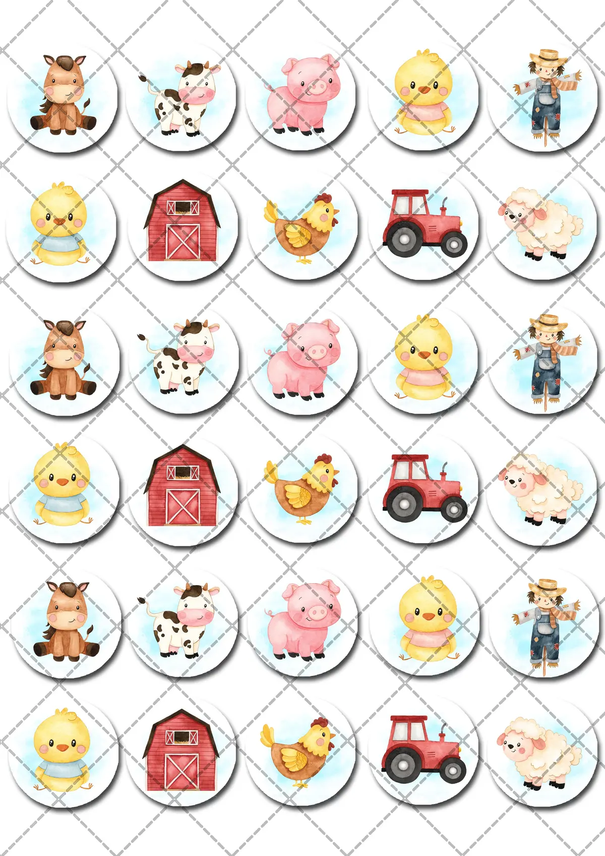 Baby Farmyard Animals Pre-Cut Mini Edible Cupcake Or Cookie Toppers 2