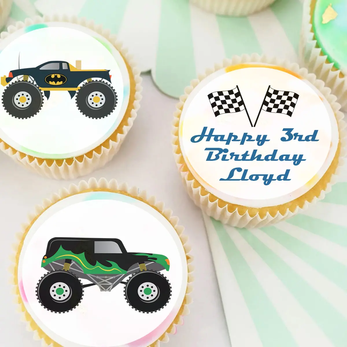 Monster Trucks Edible Icing Cupcake Toppers 1