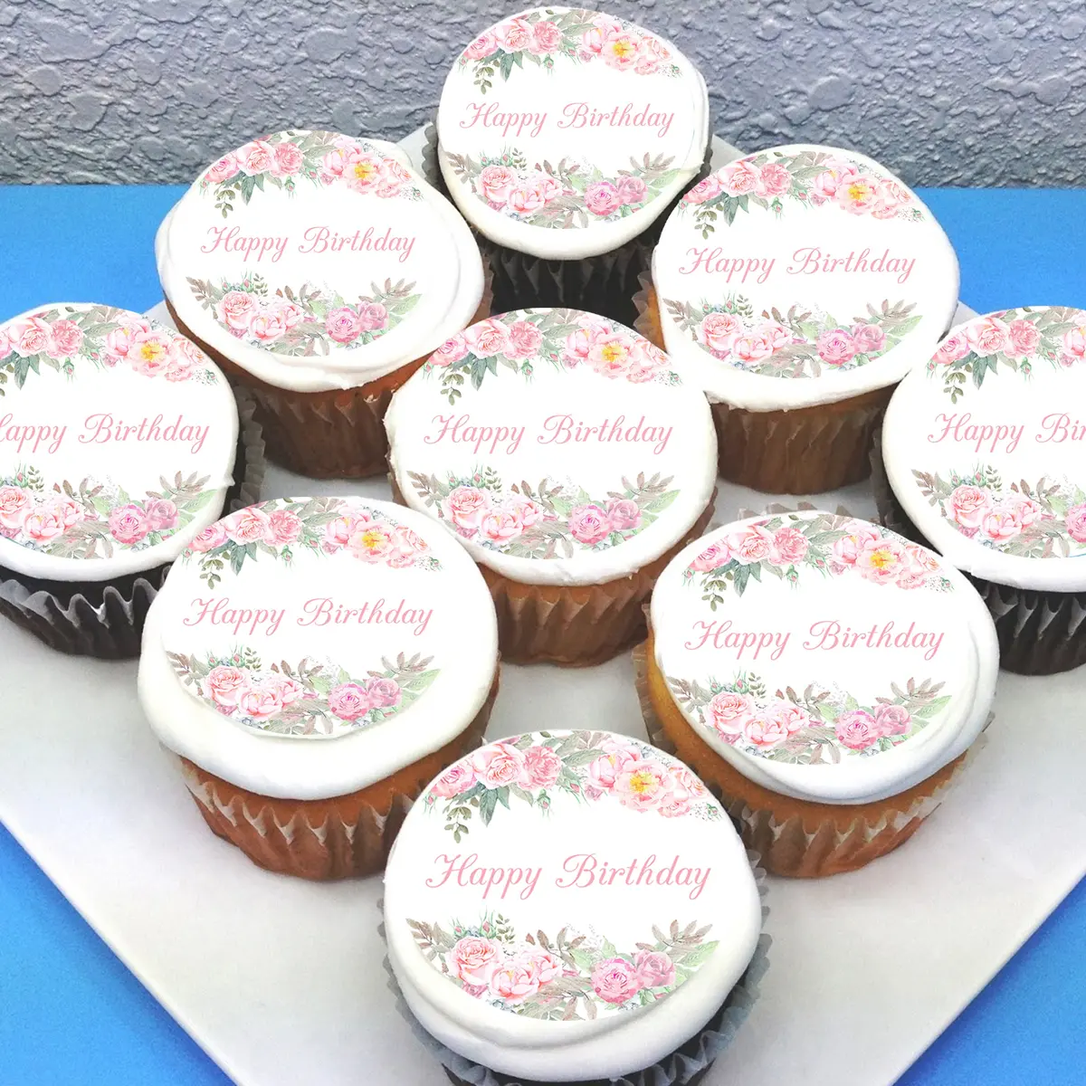 Floral Birthday Edible Cupcake Toppers 1
