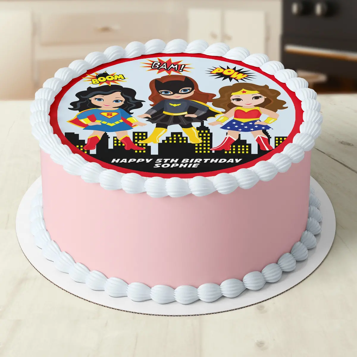 Superhero Girls Round Edible Cake Topper 1