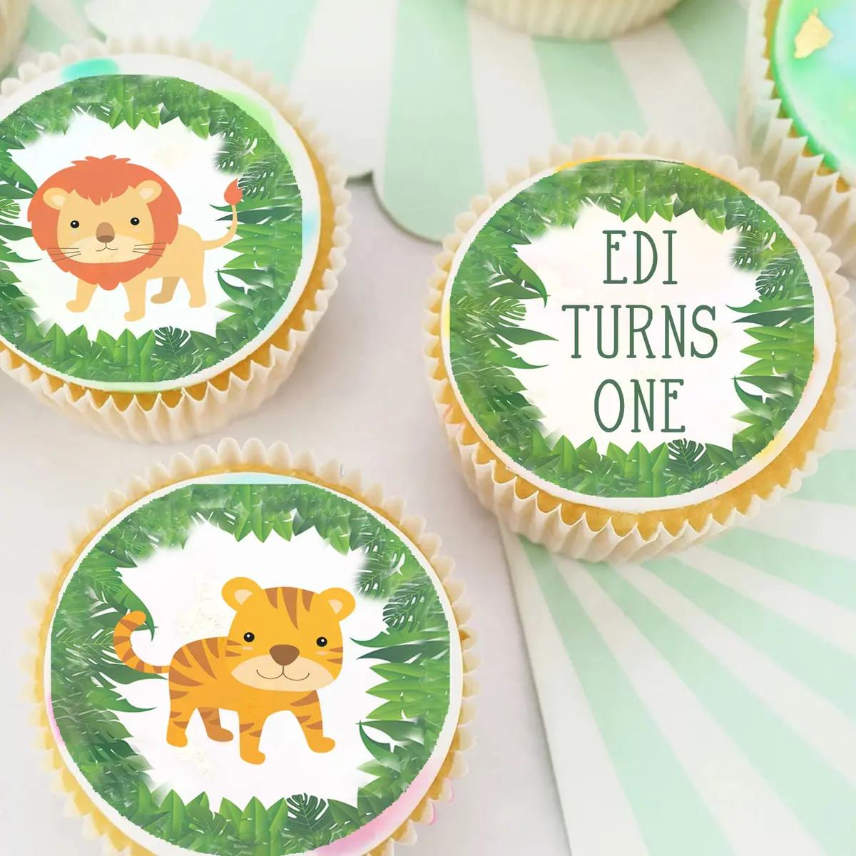 Jungle Animal Safari Pre-Cut Edible Icing Cupcake Or Cookie Toppers 1