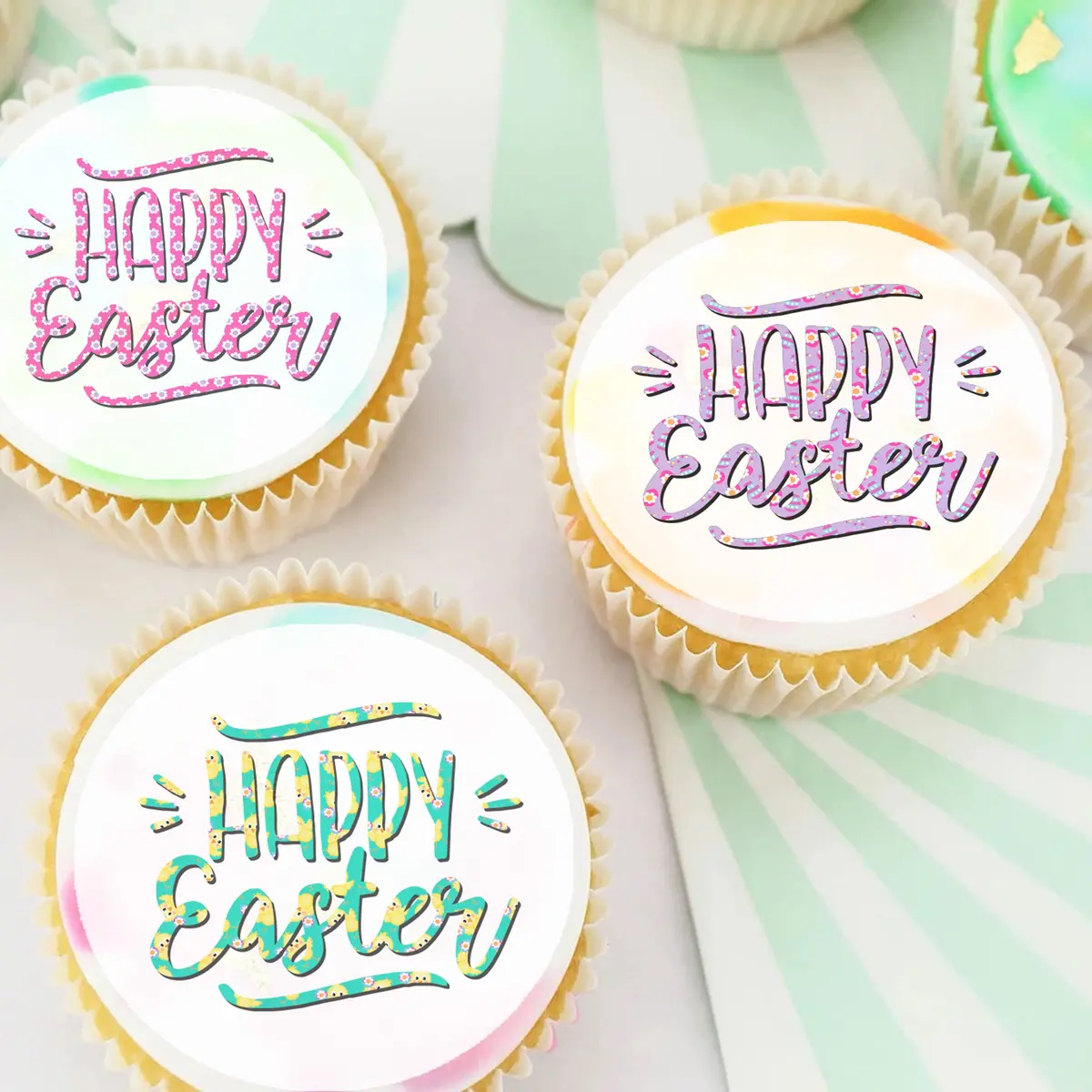Happy Easter Pre-Cut Edible Icing Cupcake Or Cookie Toppers 1